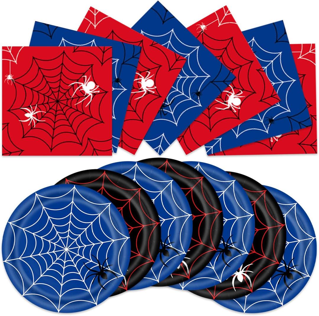 40pcs Spider Web Birthday Supplies,include 20 Dessert Plate, 20 Napkin,Boys and Girls Birthday Party Supplies,Used for Halloween Spider Party Decoration