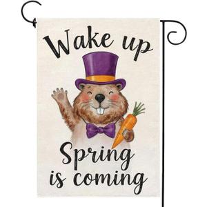 Wake Up Spring Is Coming Groundhog Day Garden Flag 12x18 Inch Double Sided Outside Spring Punxsutawney Phil Yard Outdoor Decorations