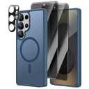 [4 in 1] Magnetic for Samsung Galaxy S25 Ultra Case, 2 Pics Privacy Screen Protectors and 1 Pic Camera Protector, Fit for MagSafe, Military Shockproof Translucent Matte S25 Ultra Cover, Dark Blue