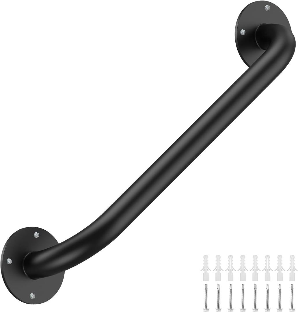 GORWARE Stair Railing Indoor,3FT Pipe Stair Handrail,440LBS Load Capacity Black Galvanized Iron Hand Rail,Industrial Wall Mounted Metal Staircase Handrail for Stairs Porch,Safety Handle
