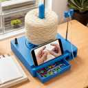 Portable Yarn Holder Spinner with Phone Stand | Detachable Spool Box & Crochet Organizer | Multi-Functional Knitting Accessory for Crocheters & Knitters (Blue)