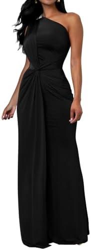 Memoriesea Women's Elegant Sleeveless One Shoulder Bodycon Evening Cocktail Maxi Dress XL