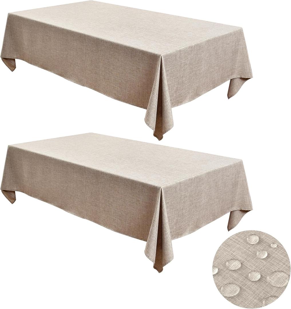 Fitable 2 Pack Faux Linen Rectangle Tablecloths: Waterproof Stain Resistant Wrinkle Free Textured Table Cloth, Washable Burlap Fabric Table Cover for Kitchen Dining Party, 52x70 Inch, Nature