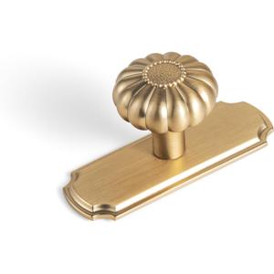 Set of 6 - Elegant Bloom Champagne Bronze Cabinet Knobs with Backplate, Drawer Pulls for Kitchen, Dresser Cabinet Hardware for Bedroom, 1-1/4 Inches Diameter Handles