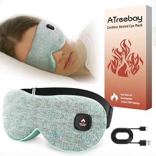 ATreebay Cordless Heated Eye Mask for Dry Eyes, Eye Mask for Dry Eyes, Washable Eye Heating Pad, Electric Warm Eye Compress, Gifts for Women Men (Blue Grey)