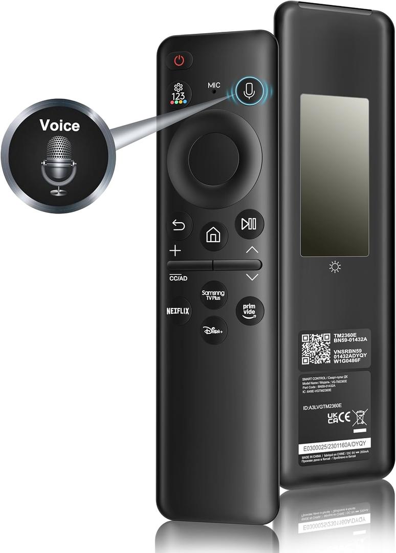 New BN59-01432A Solar Voice Remote Replacement for Samsung TV Remote with Rechargeable Solar Cell, Compatible with Samsung 2023-2024 Neo QLED, 8K, The Frame and Crystal UHD Series, 4 Shortcut Buttons