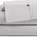 Tommy Hilfiger - Sheet Set, Cotton Percale Bedding with Matching Pillowcases, Crisp & Cool, Solid Home Essentials (Grey, Full)