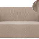 Stretch Sofa Slipcover Couch Cover Sofa Covers for 3 Cushion Couch 1 Piece Sofa Slipcover for Living Room with Jacquard Fabric and Elastic Bottom Pet Furniture Protector (Sofa, Khaki)