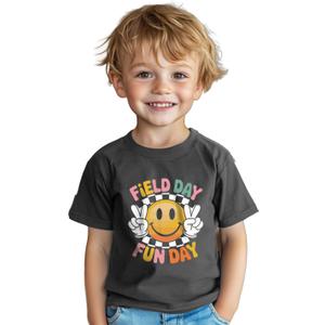 Boys Field Day Shirt for Kids Girls in My Field Trip Era T-Shirts Toddler Tops Graphic Flag Tee Short Sleeve 2-8T (Gray)