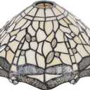 Tiffany Lamp Shade Replacement 12X6 Inch Stained Glass Lampshade Only 1-5/8-Inch Fitter Opening for Arched Floor Lamp, Torchiere Lamp, Pendant Light (Cream Color)