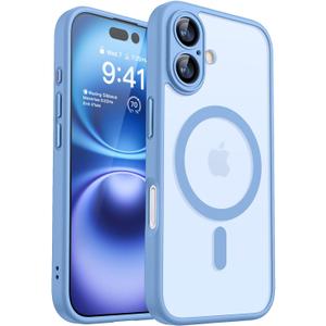 CANSHN Magnetic for iPhone 16 Case, Upgraded [Full Camera Protection] [Compatible with Magsafe] [Translucent Matte] Shockproof Protective Phone Case for iPhone 16 - Light Blue