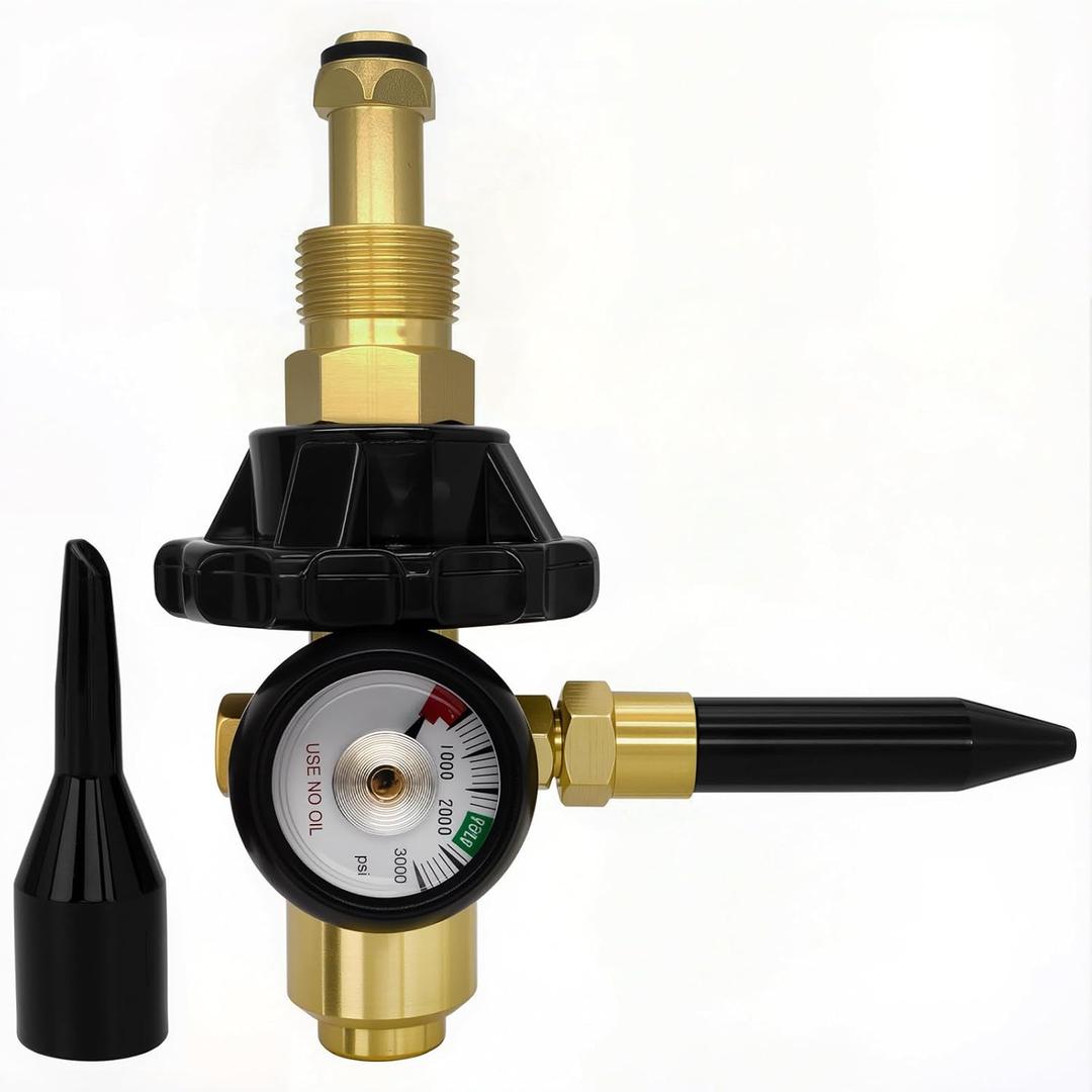Helium Tank Regulator 0-3000 PSI Gauge and CGA580 Tank Valve for Balloons with Foil Balloon Inflator Adapter