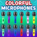 Inflatable Microphones for Parties - (Pack of 12) 10-inch Neon Colors Blow Up Microphone for Kids & Adults, Party Favors, Giveaways, DJ-Props, Photo-Booth, Birthdays, Dance, Sing, Concert Decorations
