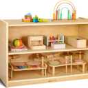 wingyz Wooden Storage Cabinet, 2-Tier Kids Toy Storage Organizer, Spacious Montessori Kids Bookshelf, Toy Shelf Storage Organizer for Playroom Classroom Nursery Study Room Living Room, 36"D x 13"W x 25.5"H