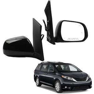 Dasbecan Passenger Side Mirror Compatible With 2013-2017 Toyota Sienna with Blind Spot Light, Heated Glass, Manual Folding Replace# 87910-08113 Black, 6H6P
