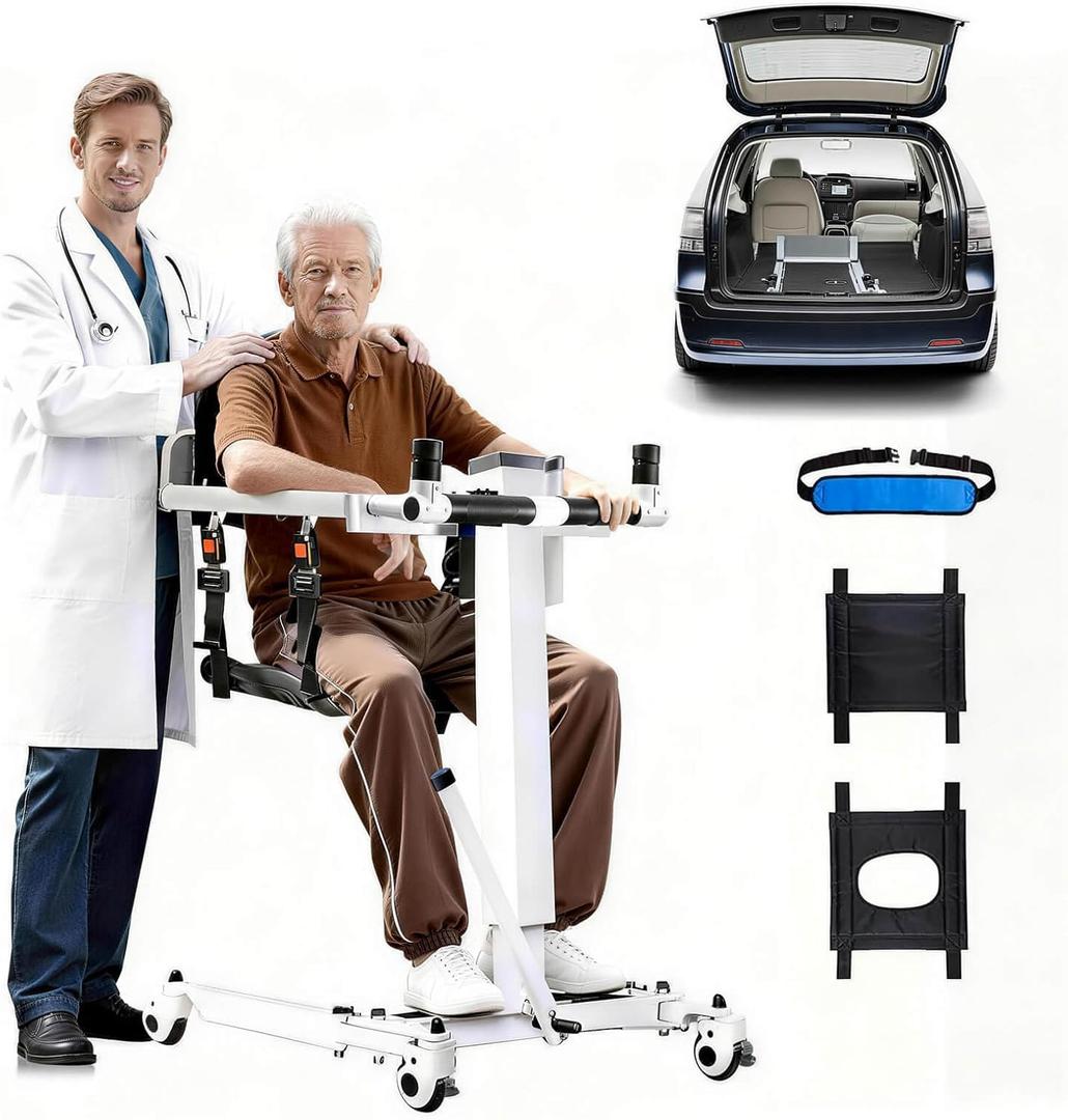 Power Patient Lift Transfer Chair for Home & Car, Portable Folding Lift for Seniors, Disabled & Adults with Adjustable Height, Sit to Stand Lift for Elderly, Transfer Wheelchair for Home Use