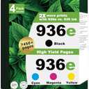 936e Ink Cartridges Combo Pack Compatible for HP 936 for OfficeJet Pro 9120e 9125e 9135e 9110b 9128e 9130b; Wide Format 9730e; OfficeJet 9122e Replacement for 936XL (Black Cyan Magenta Yellow 4-Pack)