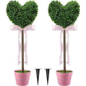 Valentine's Day Artificial Boxwood Decoration 25.6"-32.6'' Fake Heart-Shaped Topiary Tree Plant Faux Love Topiary Ball for Indoor and Outdoor Valentine's Day Holiday Garden Porch Decor (Green)
