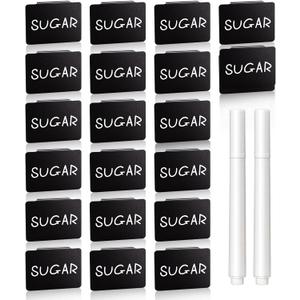 Plastic Basket Label Clip, Bin Clip Labels on Baskets Pantry Storage Box Clip Label Include 20 Pieces Label Bins Clip + 2 White Chalk Makers, Label Holder Set for Kitchen Office Home Organization