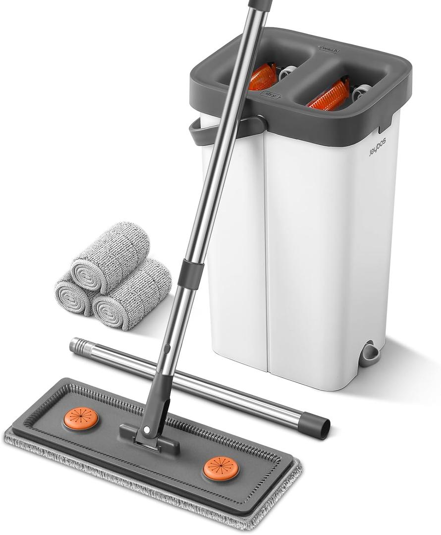 MOPALL Mop and Bucket with Wringer Set for Home, Flat Mop and Bucket Set with 3 Washable Microfiber Pads, Wet and Dry Mop with Long Handle, Wall Cleaner for All Floor Types and Windows