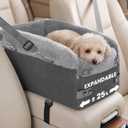Small Dog Car Seat - Portable Center Console Puppy Booster Seats, Support Pet Up to 11lbs, Adjustable Width Travel Carseat for SUV, Truck, Removable for Cleaning (Dark Grey)