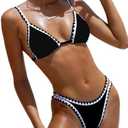 BIKINX Womens Swimsuits Sexy Thong Micro Bikini Ditsy Floral Two Piece Sets Bathing Suit Color Block Bandeau Swim Top