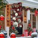 Winter Christmas House Flag 28x40 Inch Double Sided Outside, Welcome Dried Flowers Pine Cone Branch Red Berry Cotton Xmas Holiday Outdoor Seasonal Garden Yard Decoration