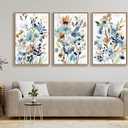 arteWOODS Flowers Framed Wall Art - Colorful Wildflower Canvas Pictures Wall Decor Botanical Painting Artwork Elegant Floral Prints for Living Room Bedroom Home Decor 24 x 16in * 3 Natural Wood Frame