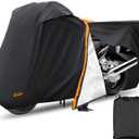 Motorcycle Cover,Waterproof Zipper Outdoor Cover for All Seasons Windproof, High Heat Resistance Dustproof and Rainproof Snowproof(Orange Zipper XXXL Fits Up to 116 inch)
