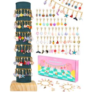 Deinduser Charm Bracelet Making Kit for Girls, Clip on Charms Kit for Bracelets, Charms for Bracelets with Clasp, Chain Bracelet Set for Girls, Ages 5-12
