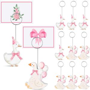 Honoson 12 Pcs Wooden Silly Goose Place Card Holders Double Sided Cute Silly Goose Pattern Table Number Holder Photo Menu Memo Clips Decor for Theme Birthday Party Baby Shower Party
