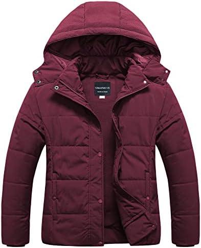 CREATMO US Women's Plus Size Warm Puffer Jacket Waterproof Fleece Lined Winter Coat with Removable Hood Size 4X