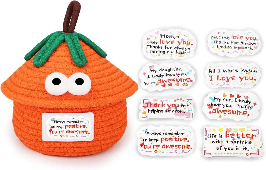 Easter Basket Funny Positive DIY Pumpkin Emotional Crochet Support Gifts Egg Buckets Gifts Tote Bags Egg Hunt Basket for Kids, Boys, Girls, Toddler, Babies, Infant