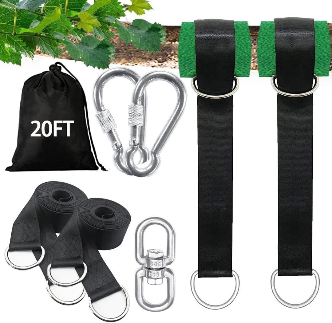 Tree Swing Straps Hanging Kit 20FT Extra Long Tree Swing Straps Holds 5500 lbs with Lock Carabiners & Tree Protectors, Safer for All Swing & Hammock (20FT)