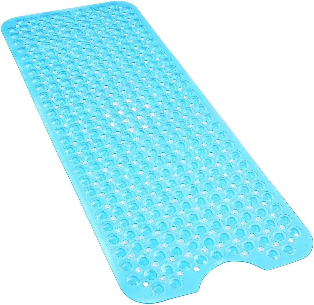 FLMHT Bath mat Non-Slip, Longer Bathtub mats, Shower mat, Innovative 310 Bubble Massage Suction Cups, Machine Washable, 40 x 16 inches, (Clear Blue)