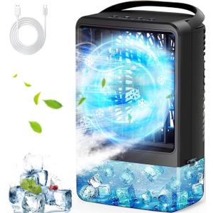 Portable Air Conditioners Ice Fan That Blow Cold Air USB Mini Air Conditioners 3 Wind Speed & 7 Colorful LED Light Cool Mist &Timer Evaporative Air Cooler Personal AC For/Bedroom/Desk/Room/Tabletop