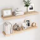 fuqing Natural Wood Floating Shelves, 36 Inch Wood Floating Shelves Set of 2, Natural Raw Wood Shelves for Living Room Bedroom Home Office - Natural