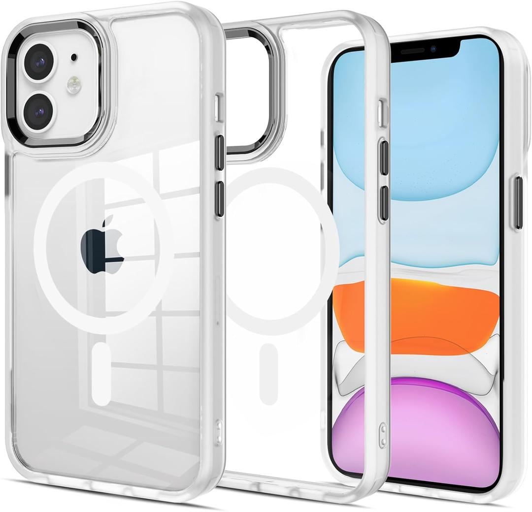 Magnetic for iPhone 11 Case [Anti-Yellowing] [Military Grade Protection] Shockproof Clear Hard Back Slim Case - White