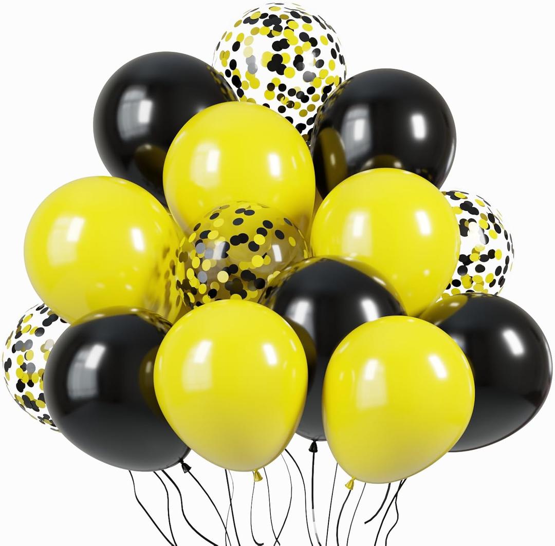 KBZVNAF Black and Yellow Latex Balloons - 60 Pack 12 inch Yellow Black Confetti Party Balloons for Birthday, Baby Shower, Sunflower Bee Party Decorations