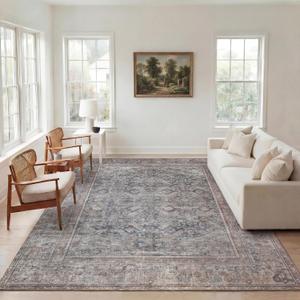 Kuden 8x10 Large Area Rug, Machine Washable Area Rug with Non-Slip Backing, Vintage Style, Soft, Easy Clean, Low Pile Rug for Living Room, Bedroom, Dining Room, 8' x 10' Rectangular