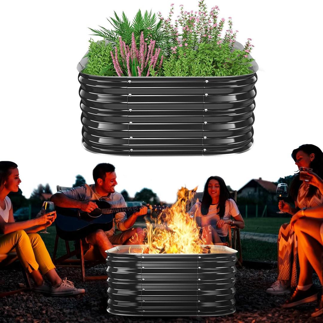 Height 16.5 Inch, Square Galvanized Steel Fire Pit for Outside, Heavy Duty Steel Fire Pit In-Ground for Backyard, Camping, Bonfire, Flower Raised Garden Bed for Garden (2.3x2.3x1.5ft)