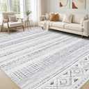 Area Rugs for Living Room Washable Living Room Rug Soft Neutral Indoor Floor Carpet Non-Slip Stain Resistant Modern Boho Rugs for Bedroom Dining Room Kids Room Nursery Office Home Grey (5' x 7' (Rectangular))