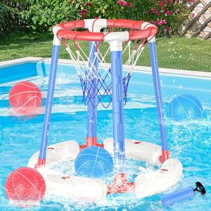 Pool Basketball Hoop with 4 Balls and Pump  Poolside & Floating Basketball Hoop for Pool, Fun Pool Toys & Swimming Pool Games, Water Basketball Game for Kids Ages 3+, Perfect for Summer Parties