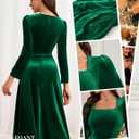 BeryLove Women Velvet Dress Cocktail Party Evening Dresses Long Sleeve Wedding Guest Formal Dresses (Green, L)