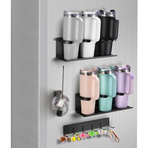 2Pack Magnetic Stanley Cup Holder for Refrigerator, Magnetic Tumbler Organizer with Tumbler Lid Storage with 1Pcs Hook, 6 Stanley Cup Organizer, Easy Access, Space-Saving Design