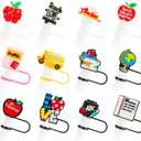 Generic Straw Cover Cap | 12Pcs | 10mm | Perfect for 30 & 40oz Stanley Cups | Reusable | Fun and Cute Designs (Teacher), FruStrawCap1