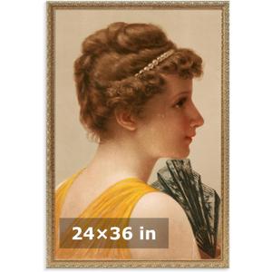 HLiWEGNS Vintage Gold 24x36 Frame, Single Frame, Wood Poster Frame with Gold Finish for 24 x 36 Poster, Antique Ornate Frame for Wall Decor, Gallery Artwork, Photo Display