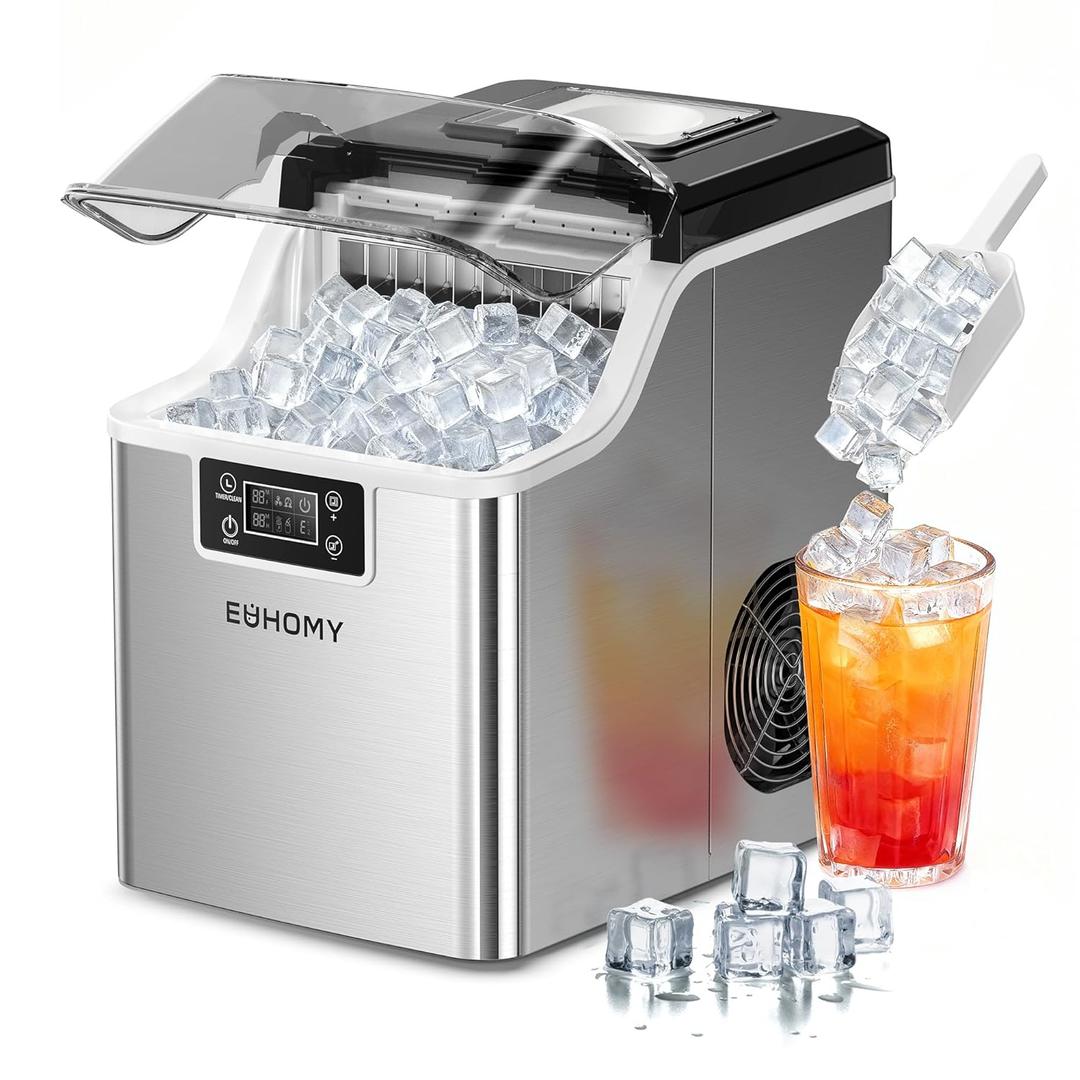 EUHOMY Ice Cube Maker Machine Countertop, 2 Ways to Add Water, 45Lbs/Day 24 Pcs Ready in 13 Mins, Self-Cleaning Portable Compact, with Ice Scoop & Basket, Perfect for Home/Kitchen/Office/Bar