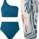 3 Piece Swimsuits for Women High Waisted Bikini Sets Retro Swimsuit with Cover up Beach Wrap Skirt M