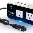 YSOLX 200W Car Power Inverter 12V to 110V for Vehicles, Car Plug Adapter Outlet with 4 USB Fast Charger, Car Charger Cigarette Lighter Adapter for Phone, Laptop on Road Trip (white)